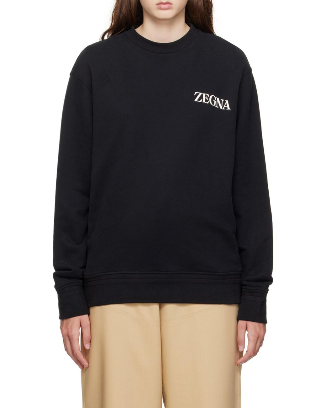 Zegna Black Logo-Printed Crewneck Sweatshirt for men