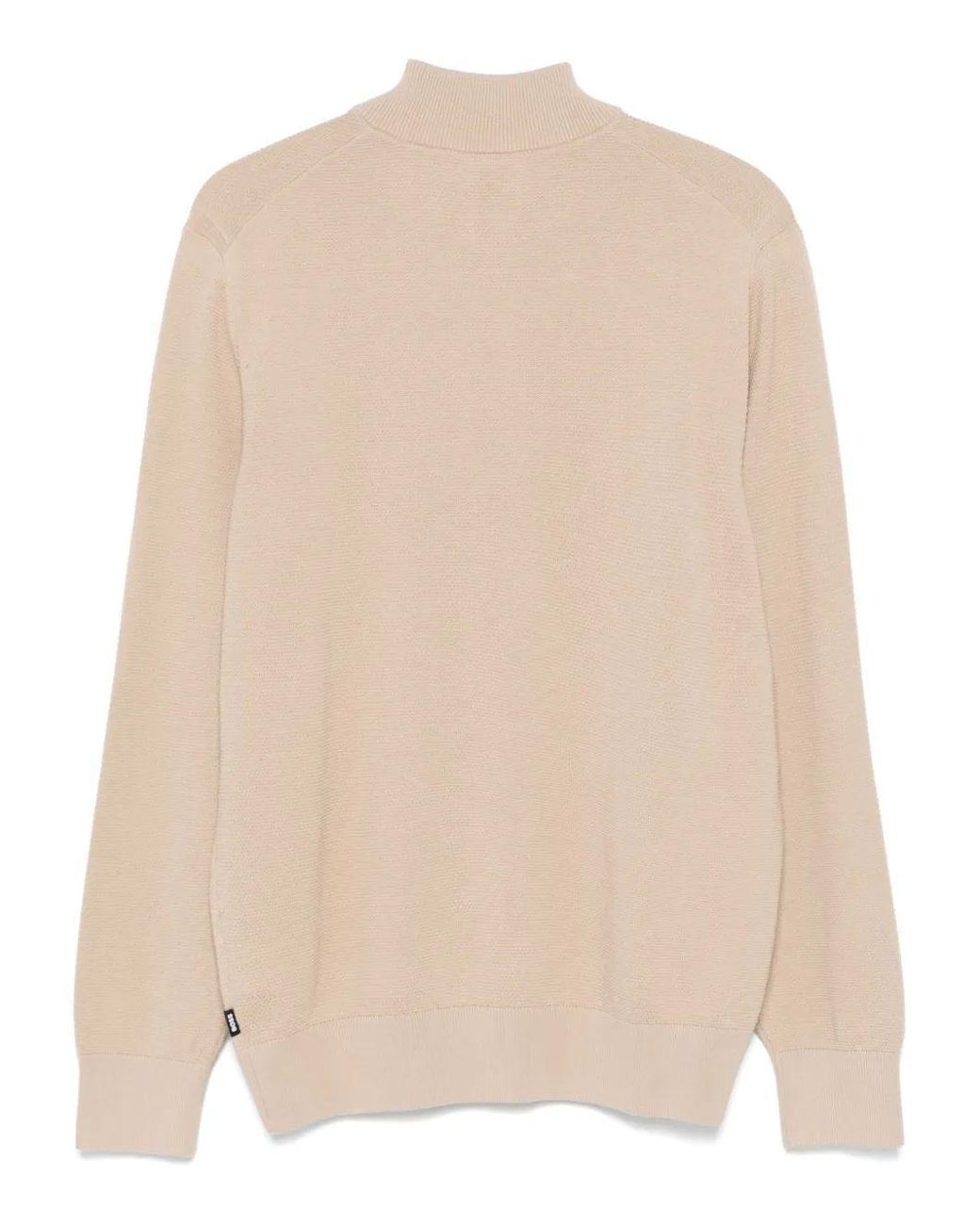 Boss Natural Zipped Cotton Sweater for men