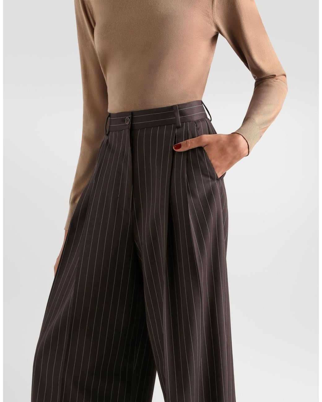 Dolce & Gabbana Brown Pleated Pinstripe Pants