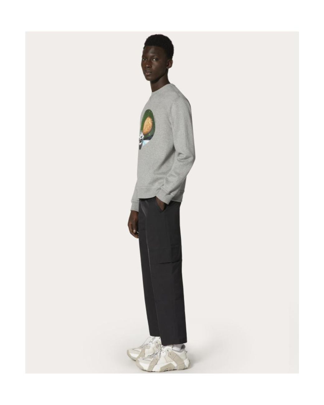 Valentino Gray Printed Round-Neck Sweater for men