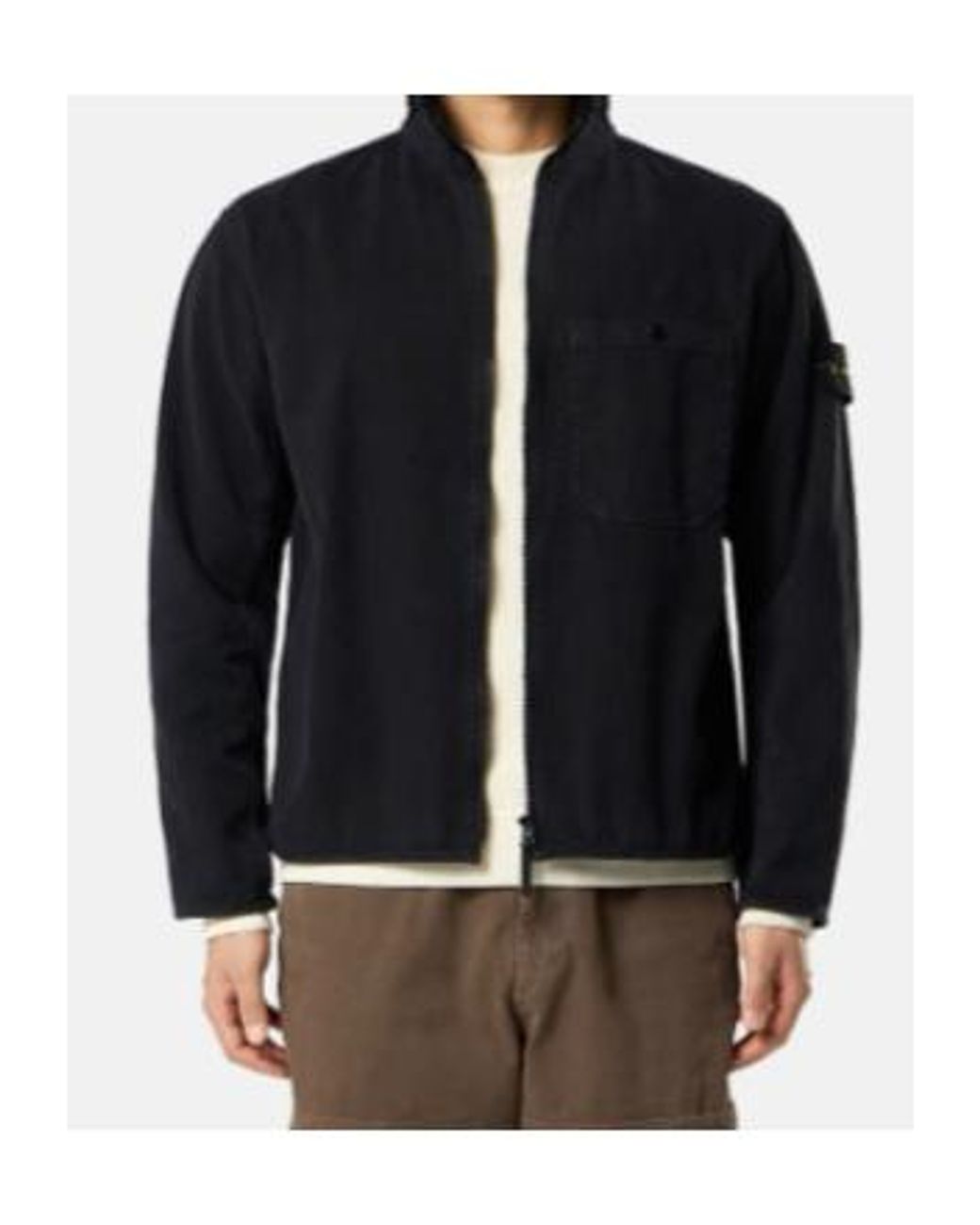 Stone Island Black Logo Patch Zipped Overshirt for men