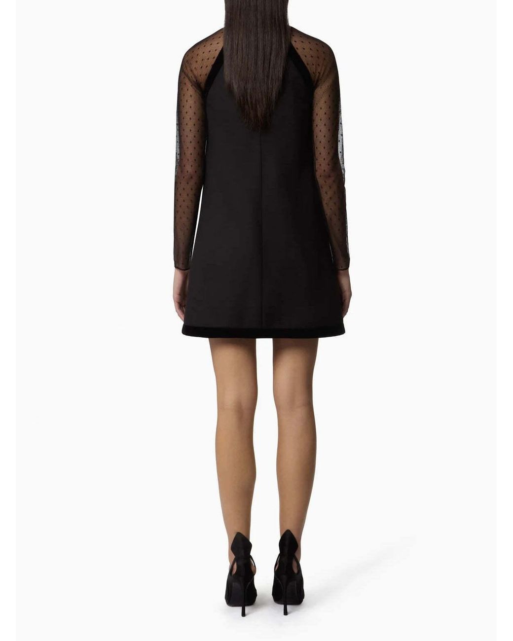Nina Ricci Black Velvet-Trimmed Tulle-Sleeve Minidress
