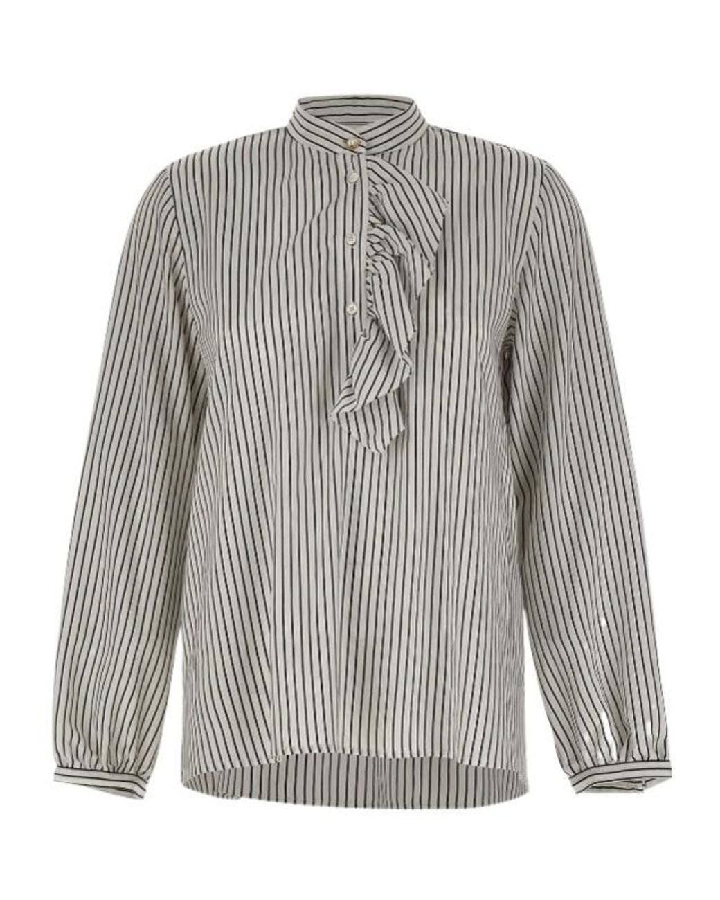 Marella Gray Ruffled Striped Henley Blouse