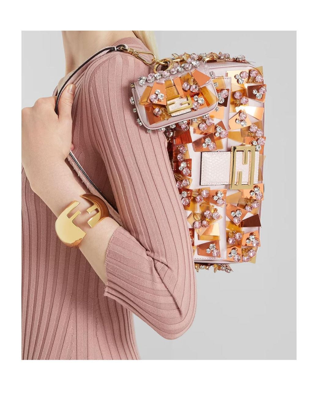 Fendi Pink Satin Charm With Appliqués