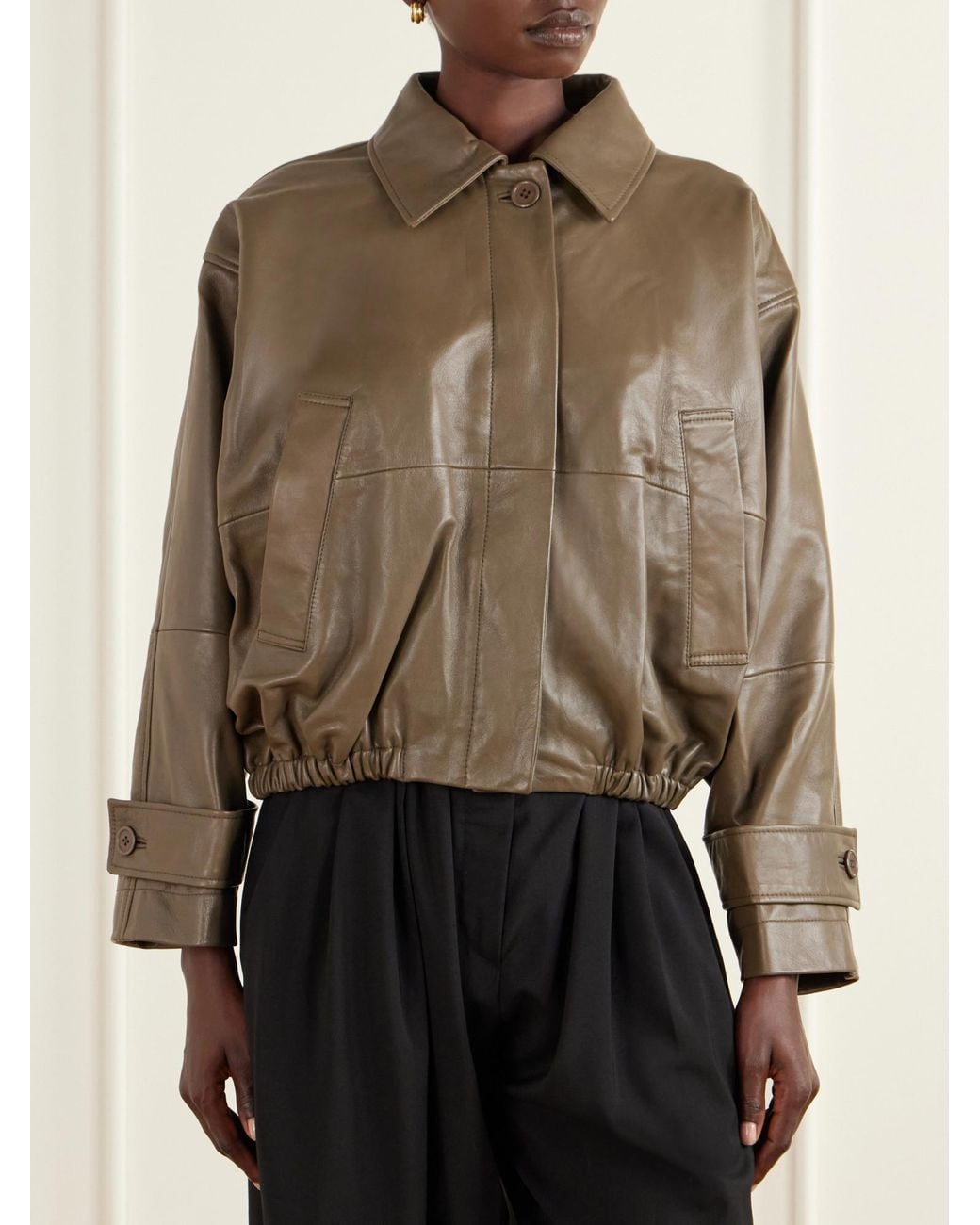 Rohe Green Gathered Leather Jacket