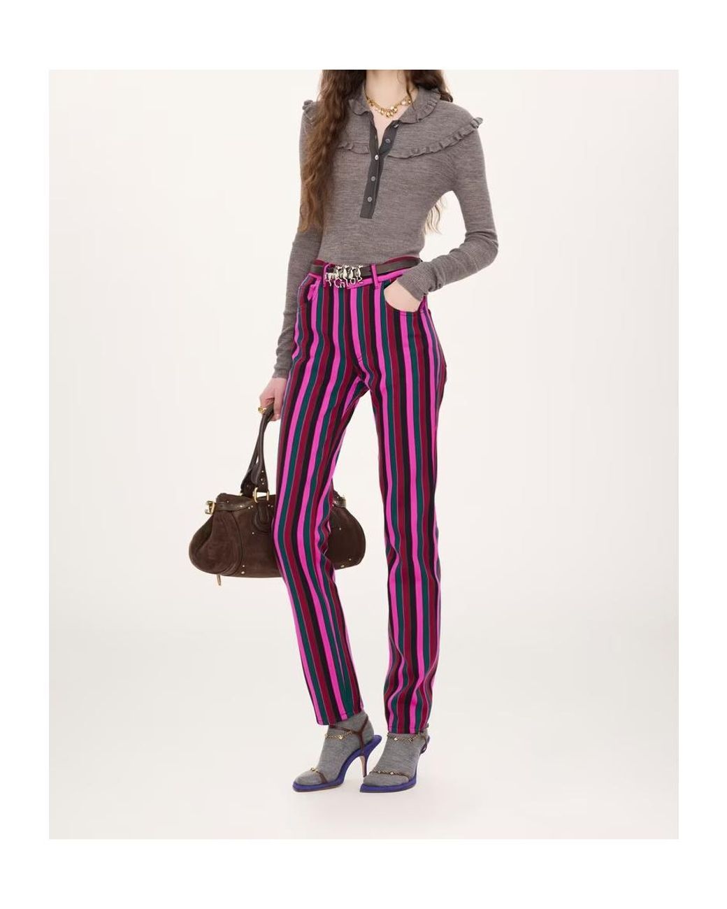 Chloé Gray Chloé Fitted Knit Henley Shirt