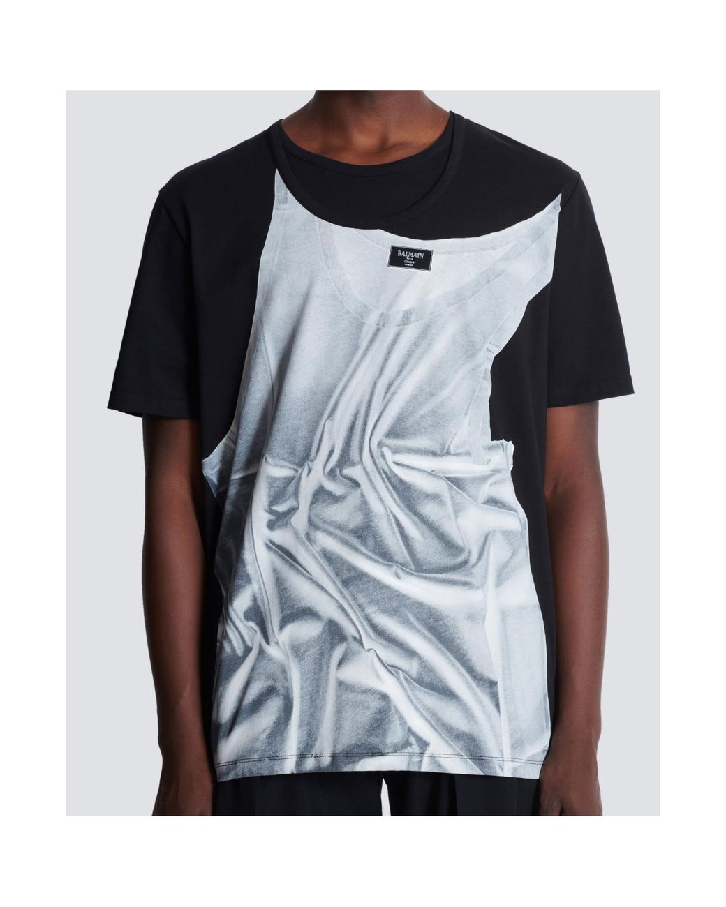 Balmain Black T-Shirt With Tank Top Print for men