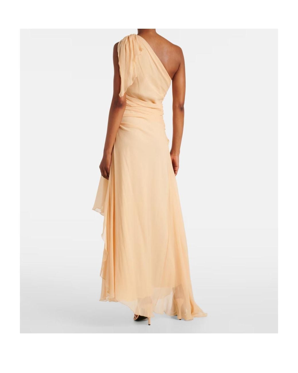 Victoria Beckham Natural Draped One-Shoulder Silk Maxi Dress