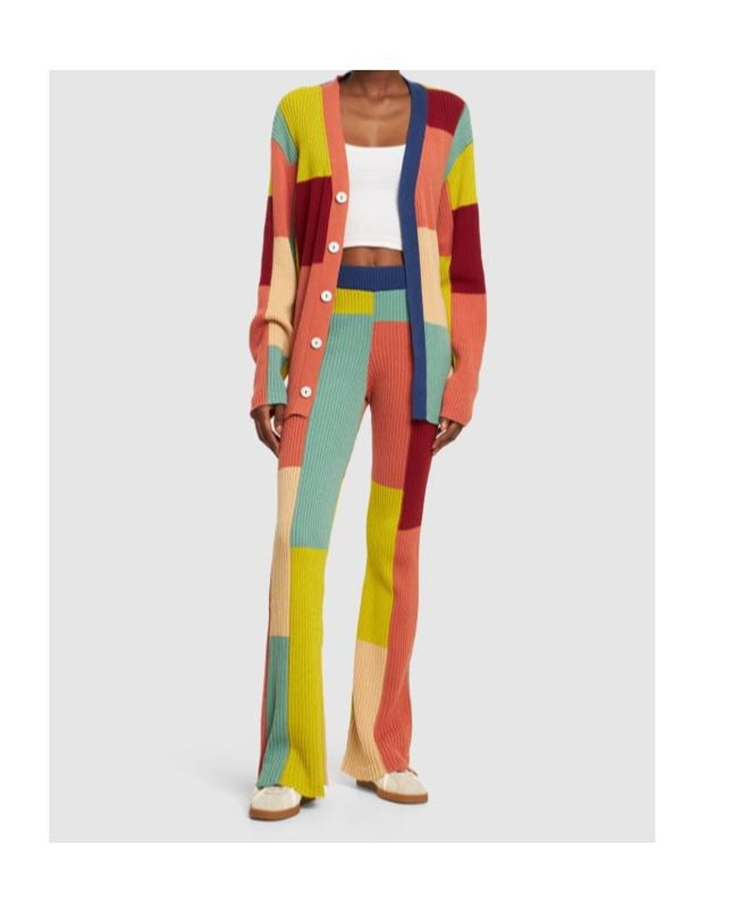 The Elder Statesman Multicolor Color Block Flared Cotton Pants