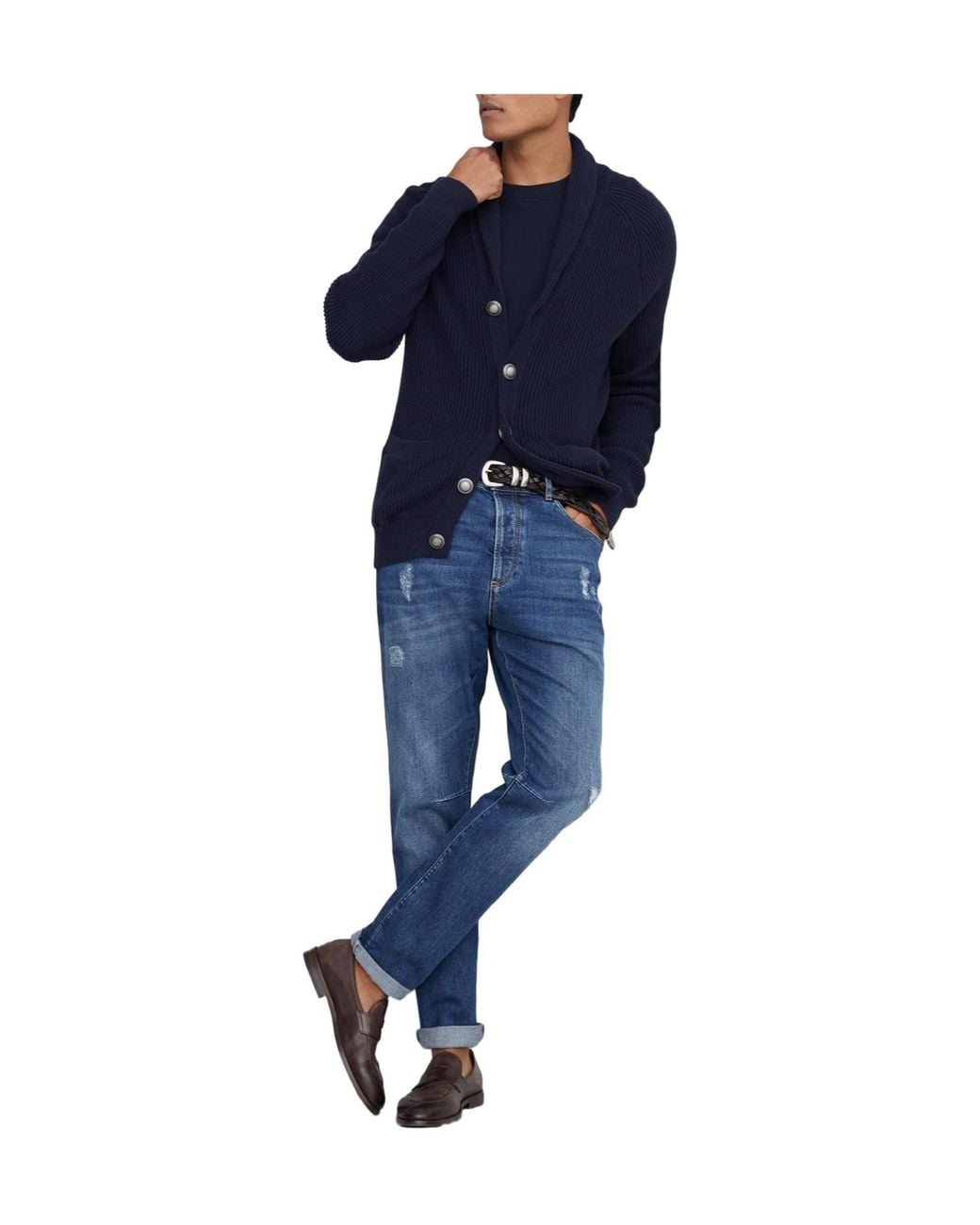 Brunello Cucinelli Blue Short-Sleeved Straight Hem T-Shirt for men