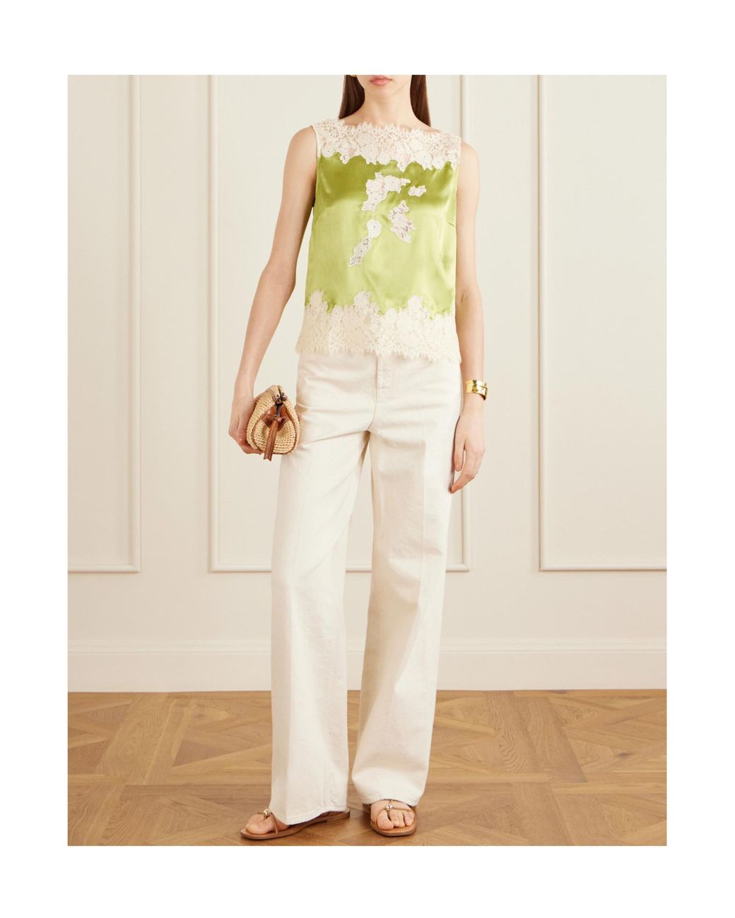 Doen Yellow Trimmed Silk-Satin Top