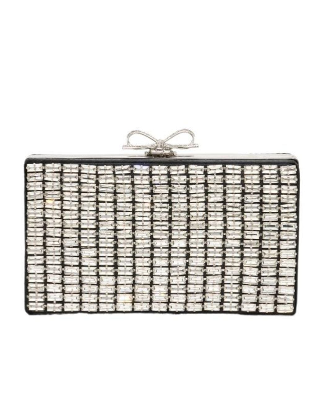 Self-Portrait Black Crystal Bow Clutch Bag