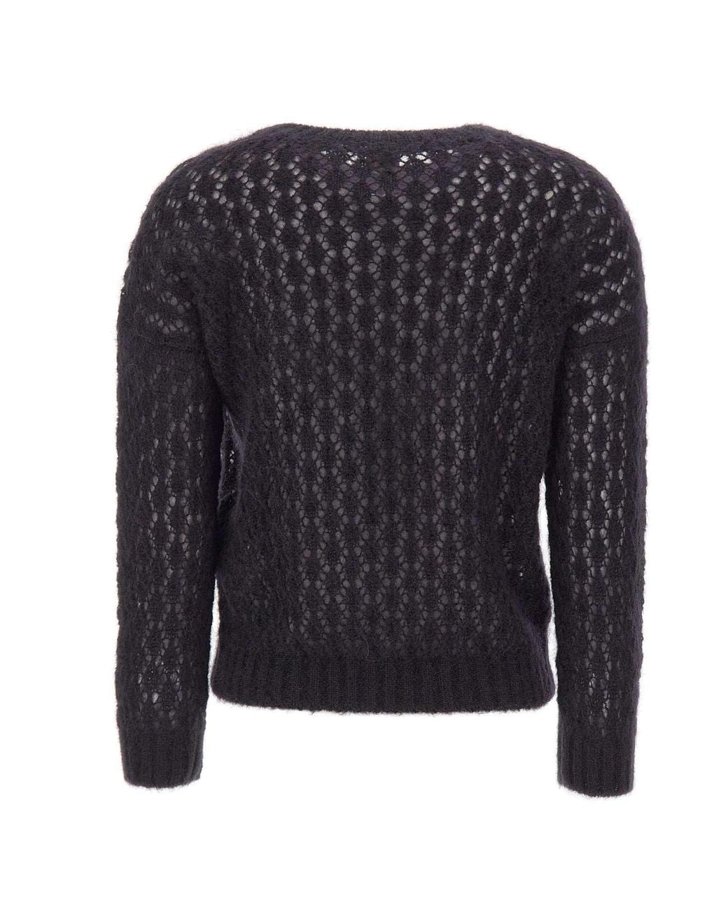 Eleventy Black Open Knit Knitted Sweater