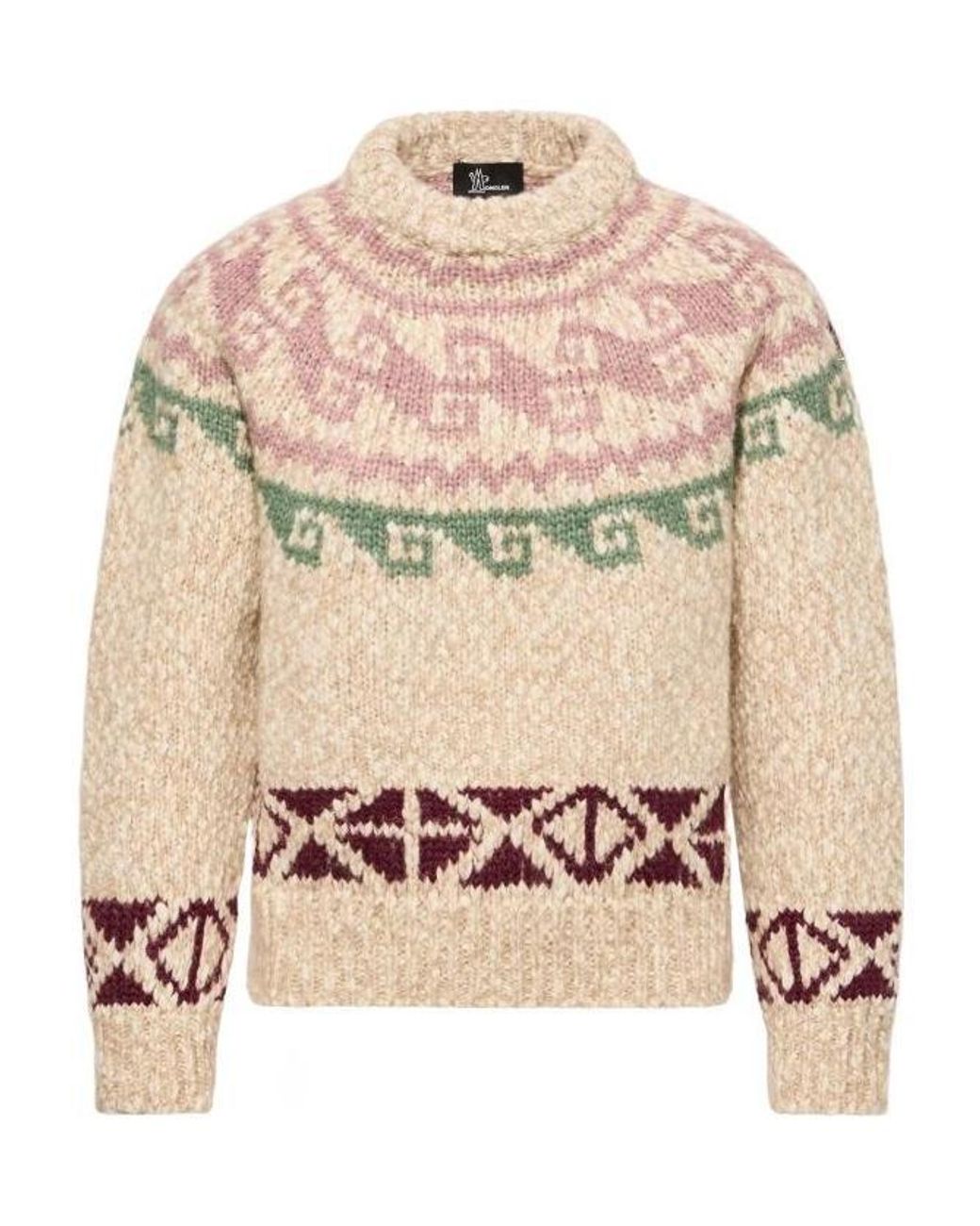 Moncler Natural Grenoble Jacquard Crew Neck Knitted Sweater