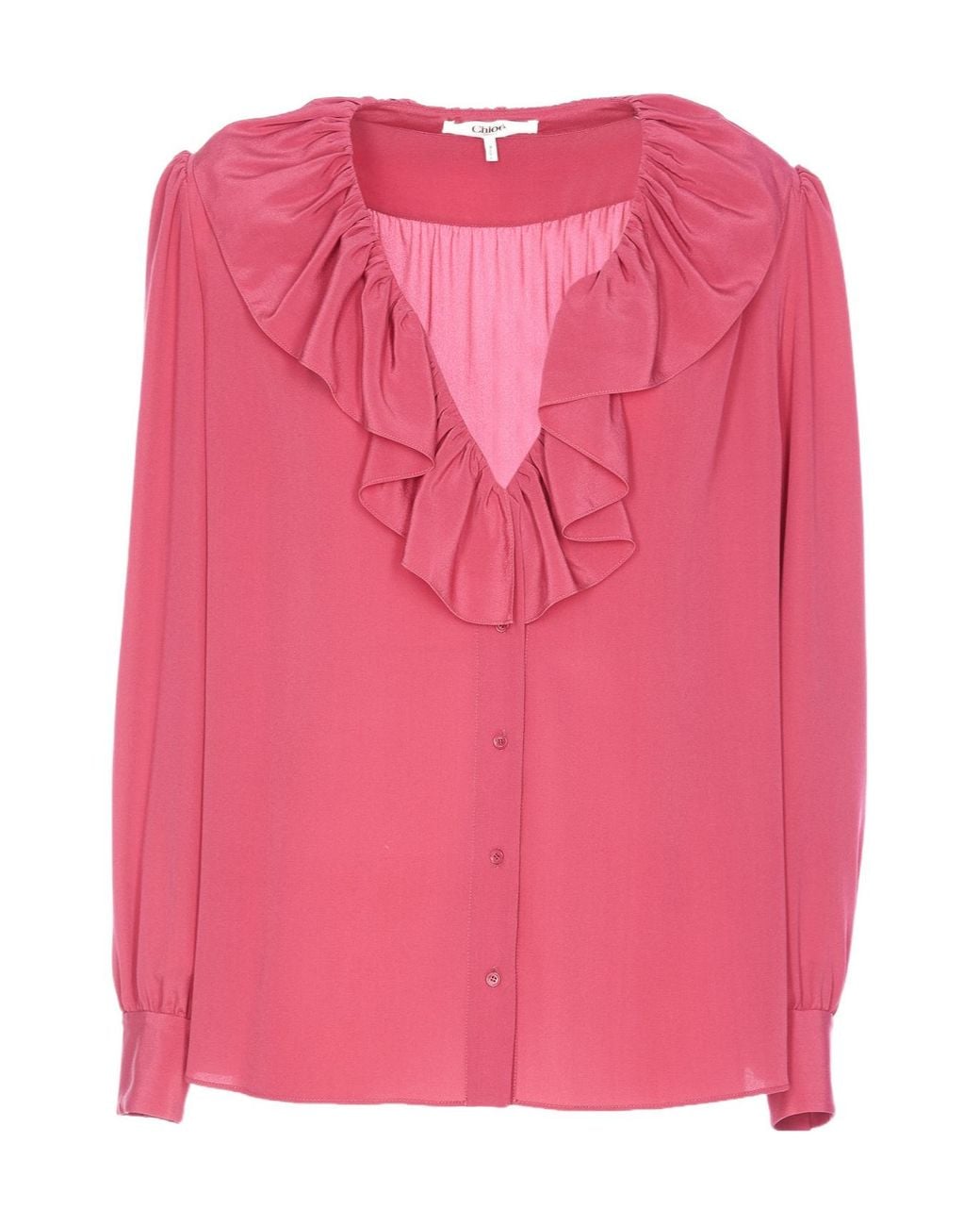 Chloé Pink Chloé Ruffle Detailed Long-Sleeve Top