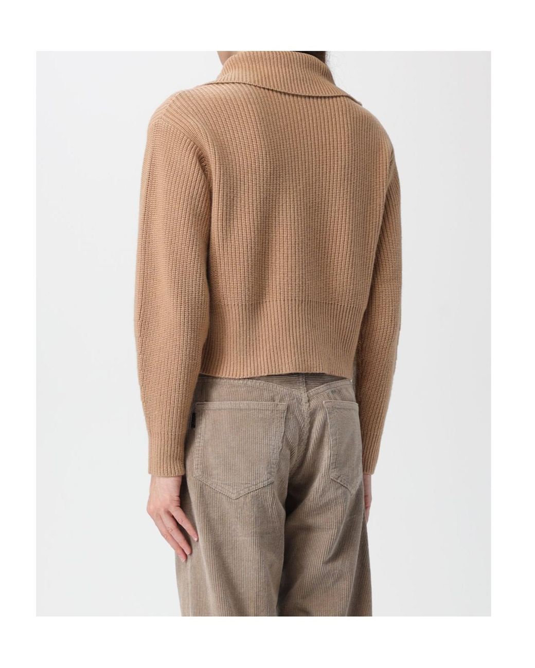 Max Mara Brown Half-Zip Ribbed Knitted Sweater