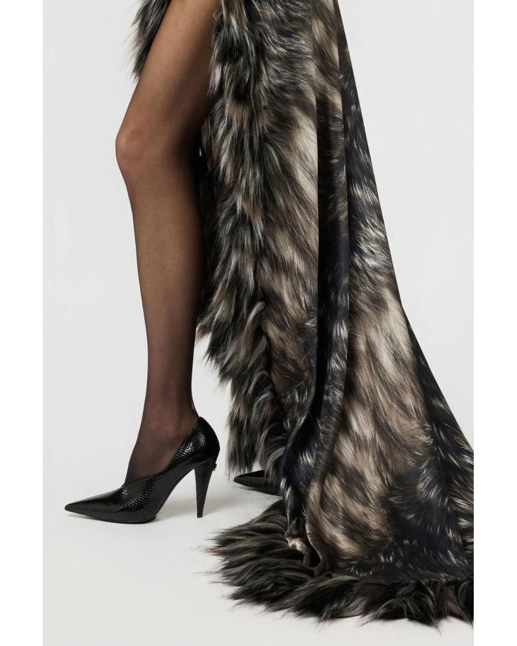 Roberto Cavalli Black Maxi Fur-Print Halterneck Dress