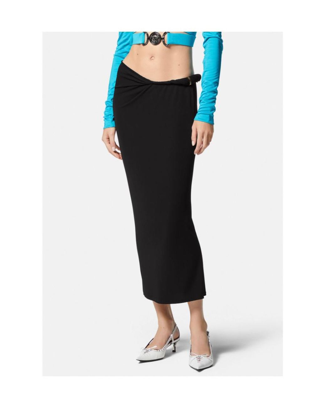 Versace Black Gathered-Detail Midi Skirt