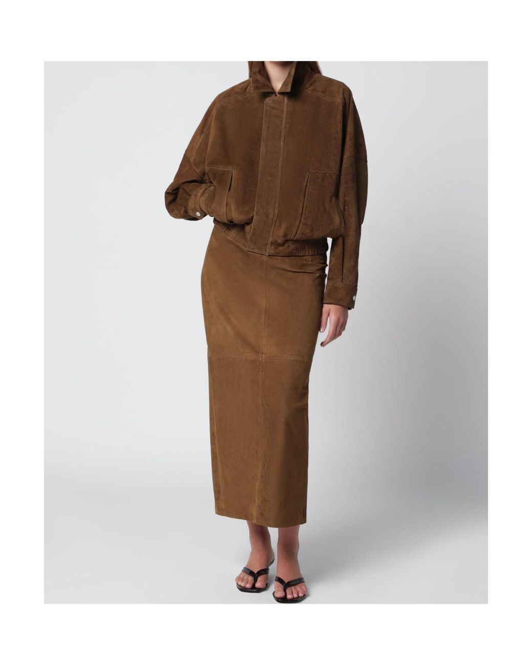 Nour Hammour Brown Suede Bomber Jacket
