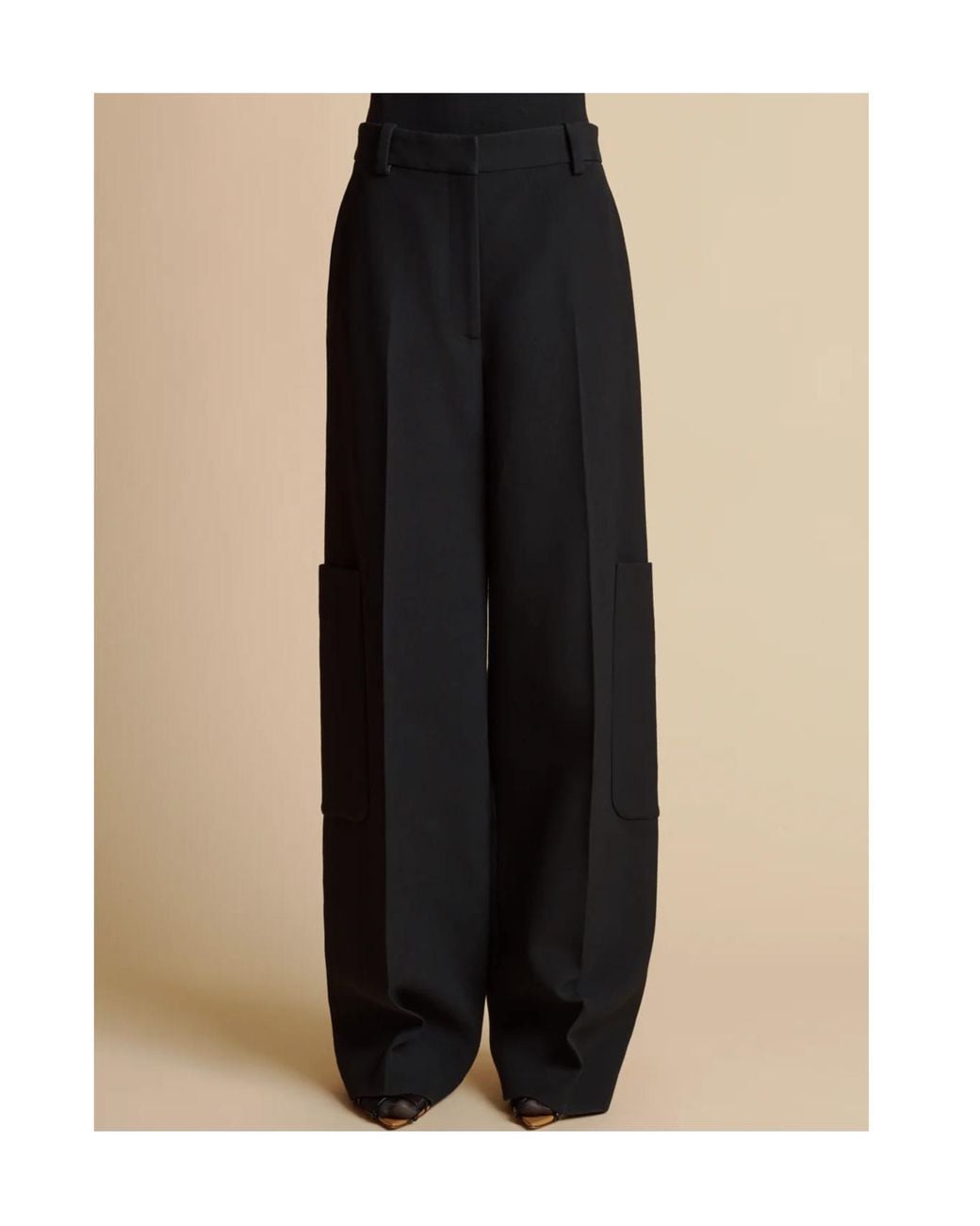 Khaite Black Caiton High-Waisted Straight Leg Trousers