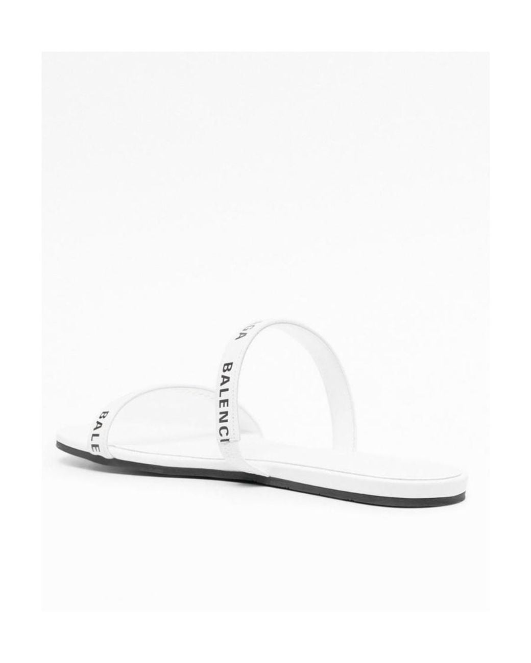 Balenciaga White Logo Print Double Strap Sandals