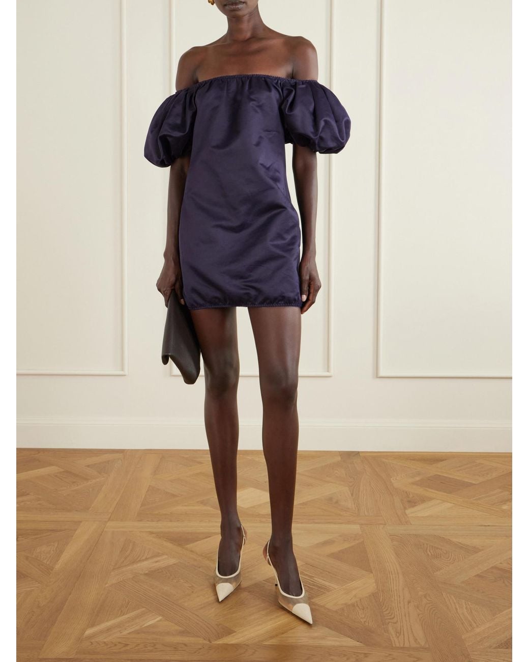 Saint Laurent Blue Puff-Sleeve Mini Dress