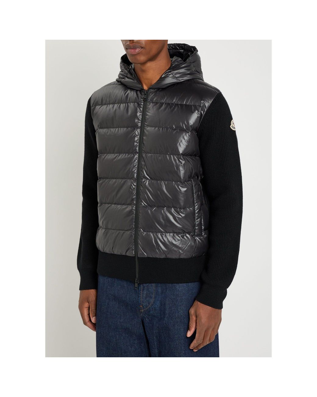 Moncler Black Hooded Patchwork Jacket for men