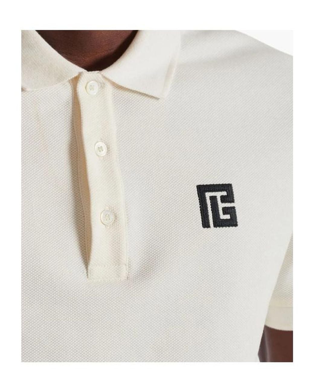 Balmain White Cotton Monogram Polo Shirt for men