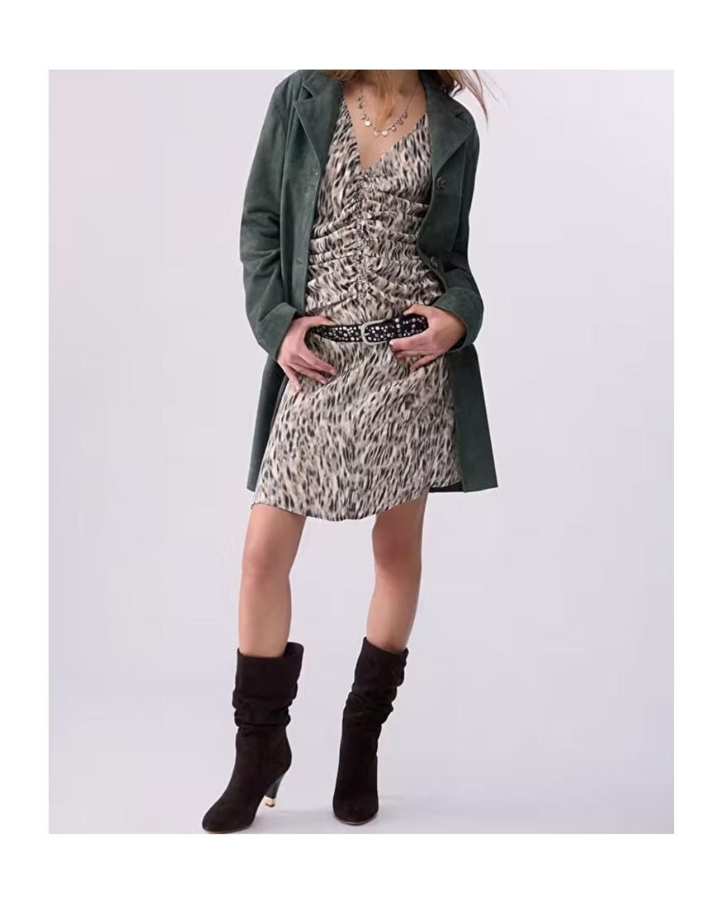 Liu Jo Gray Leopard-Print Ruched Mini Dress
