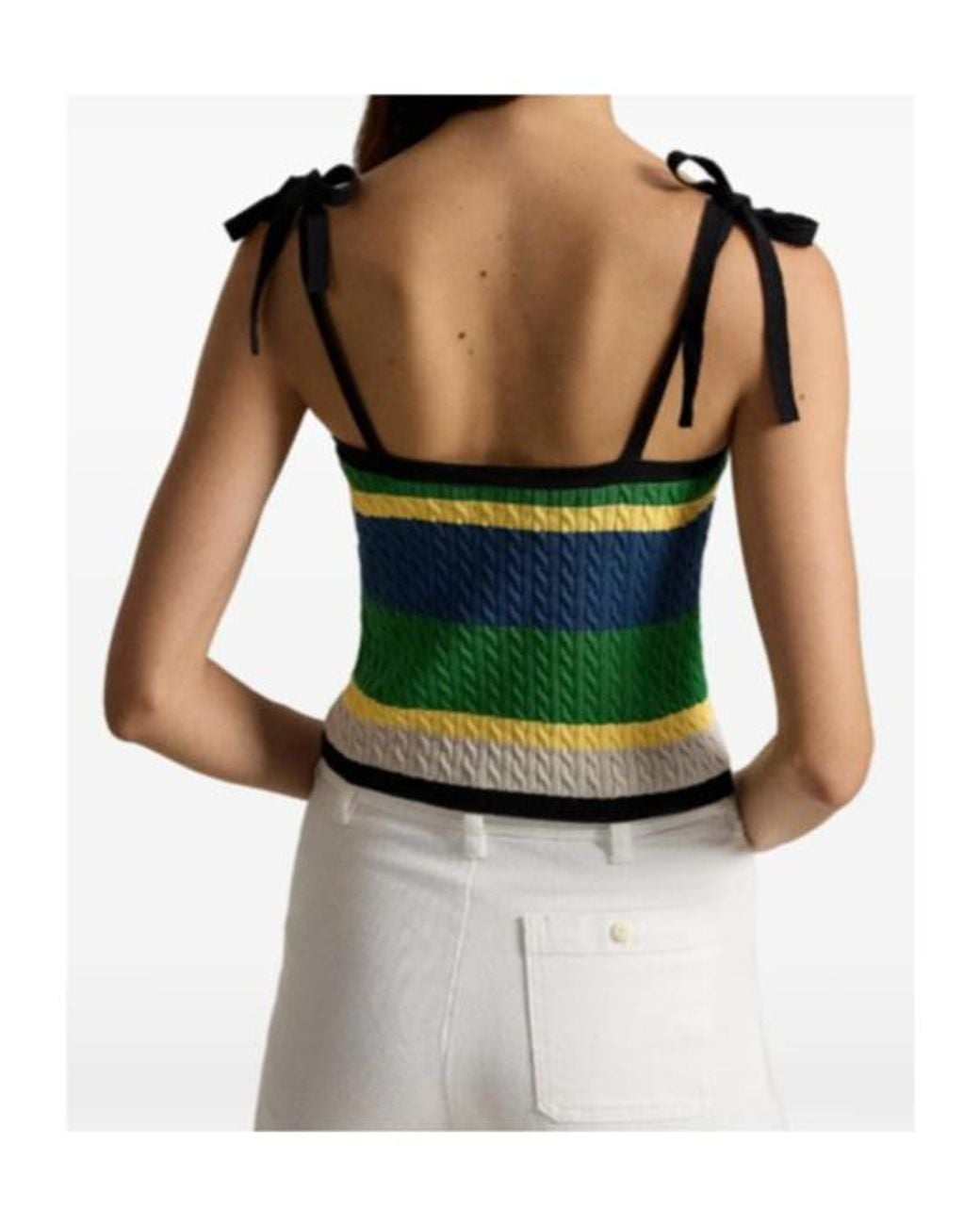 Polo Ralph Lauren Green Crochet Striped Knitted Top