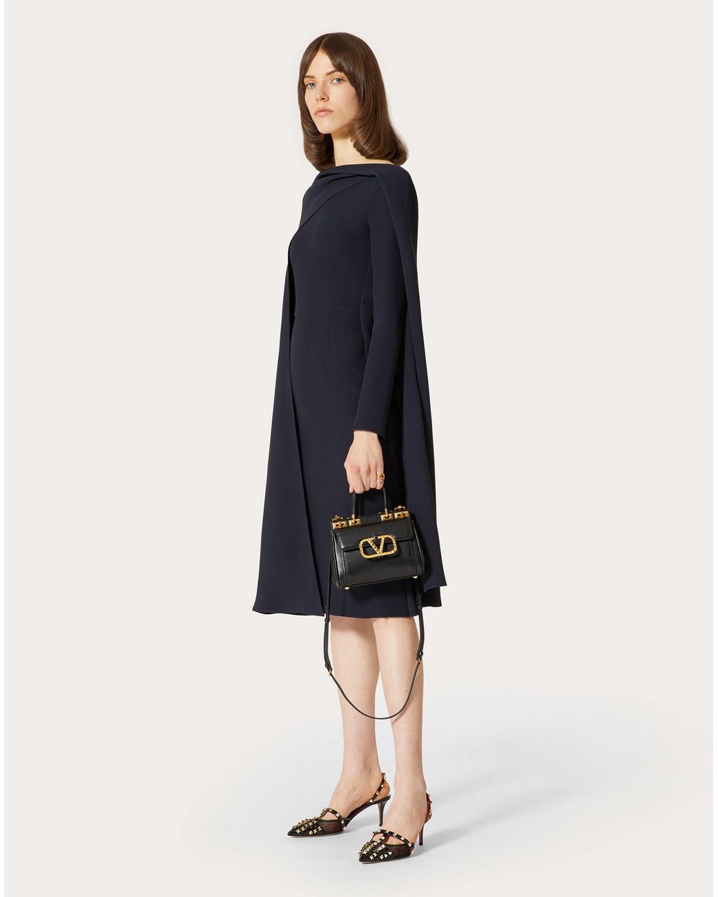 Valentino Blue Boat-Neck Long-Sleeve Dress