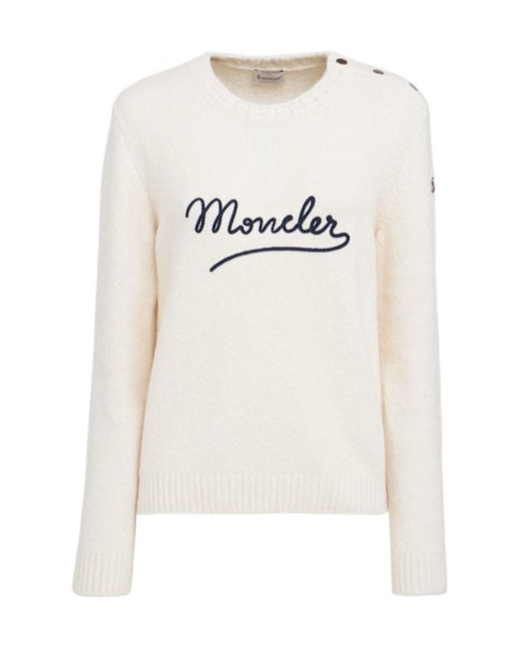 Moncler White Embroidered Logo Cotton Blend Sweater
