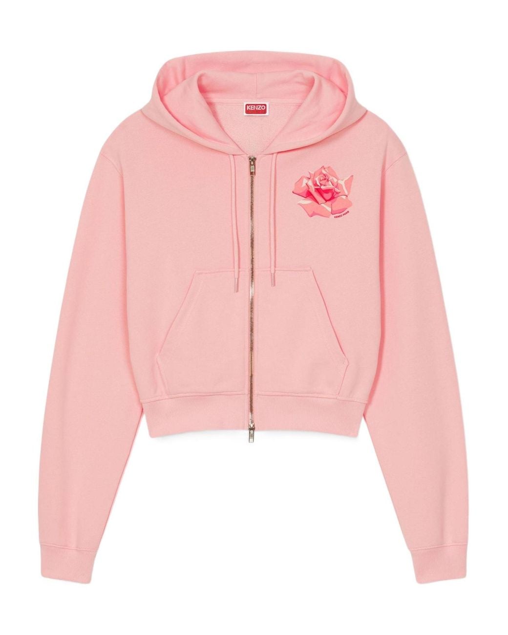 KENZO Pink Rose Printed Zipped Hoodie for men