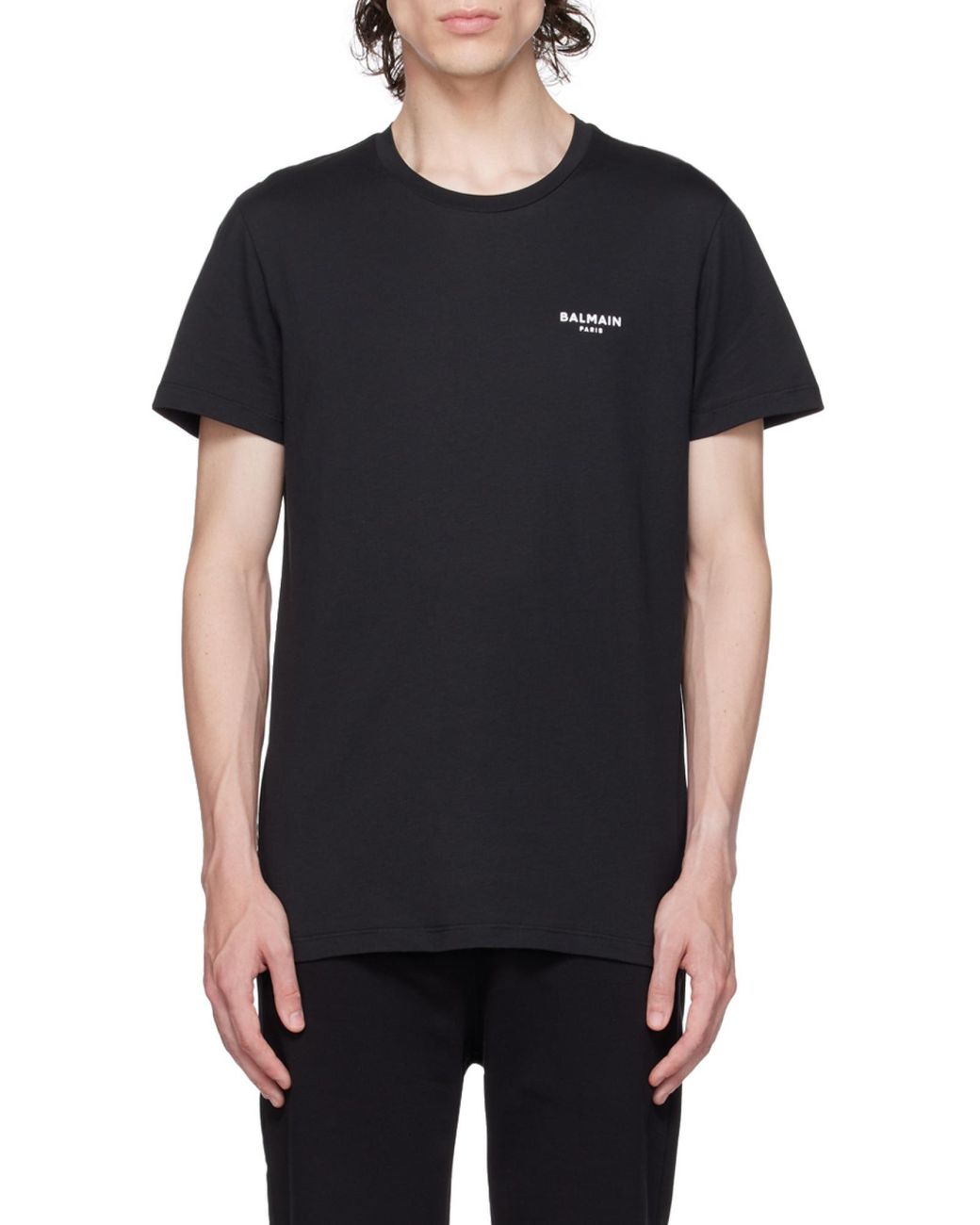 Balmain Black Flocked Logo Crewneck T-Shirt for men