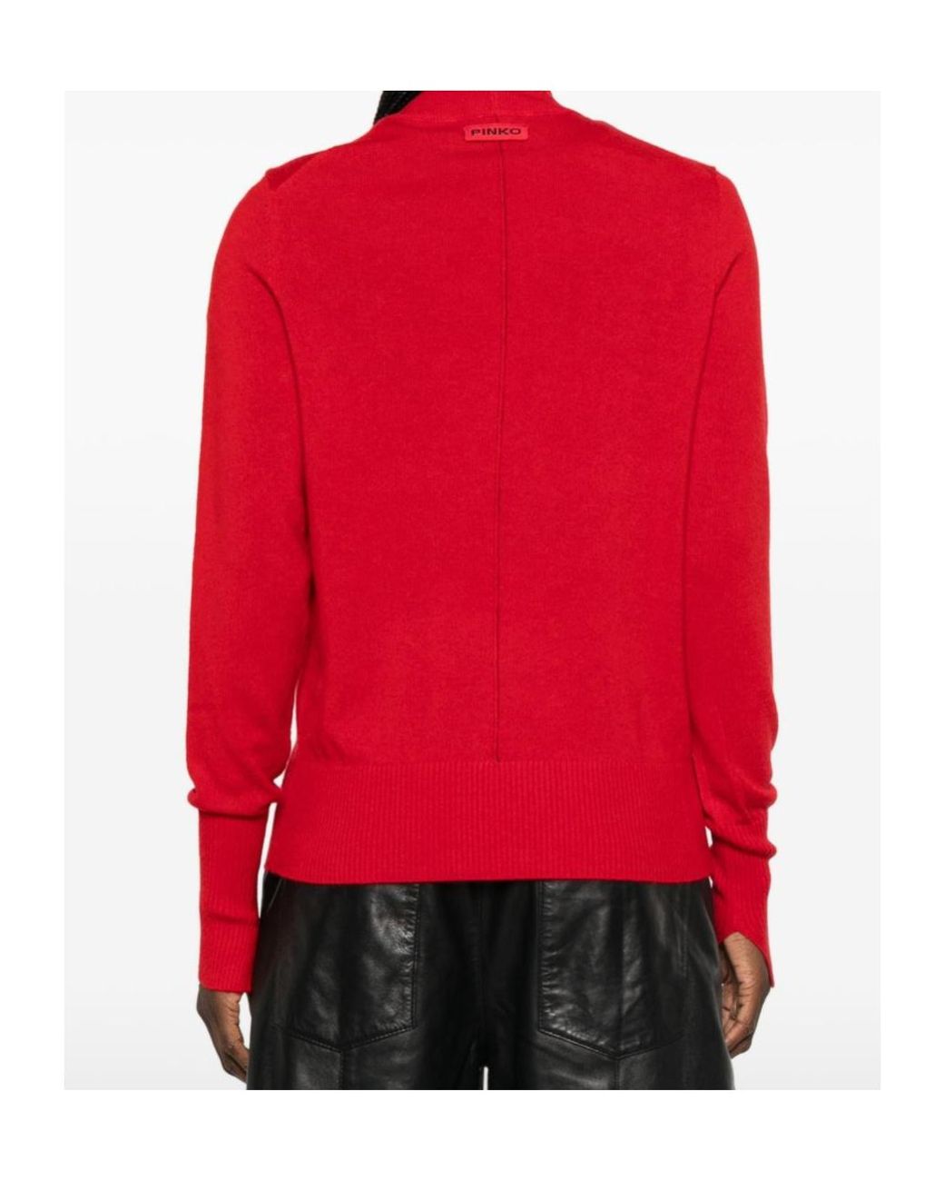 Pinko Red Ribbed Mock-Neck Knitted Sweater