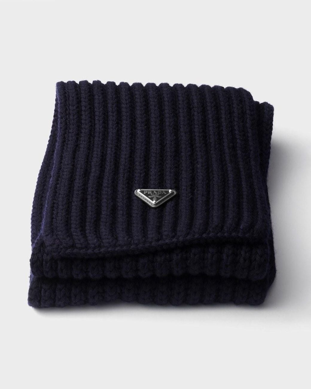 Prada Blue Triangle-Logo Wool Scarf for men