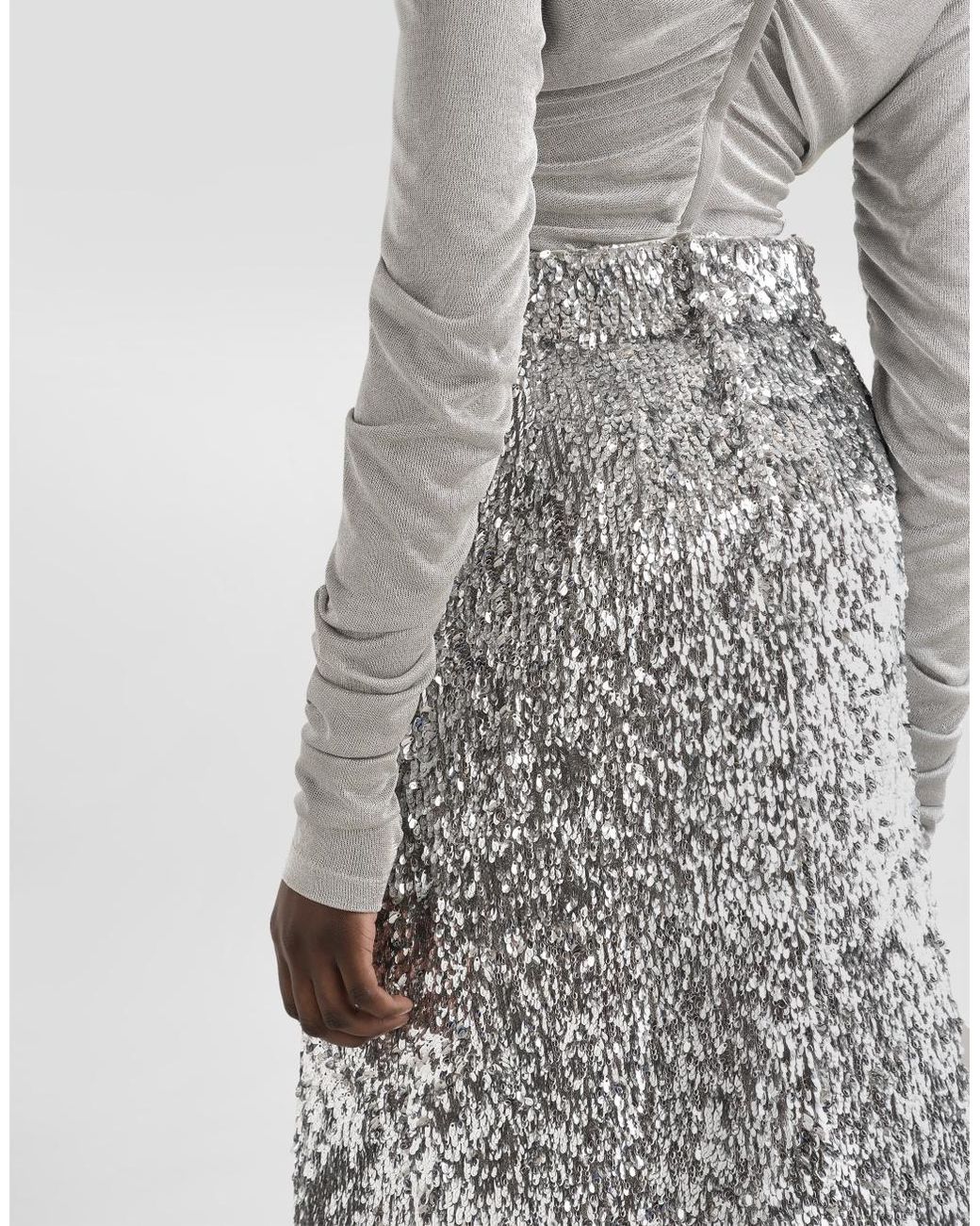 Dolce & Gabbana Gray Sequined Midi Skirt