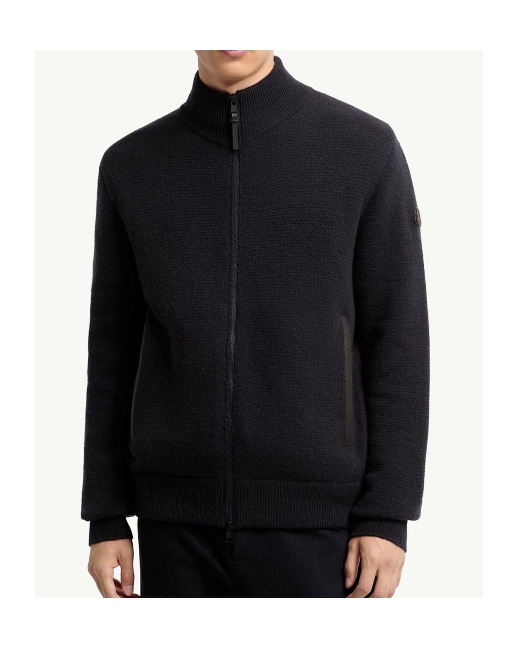 Moncler Blue Wool Cashmere Blend Zip-Up Cardigan for men