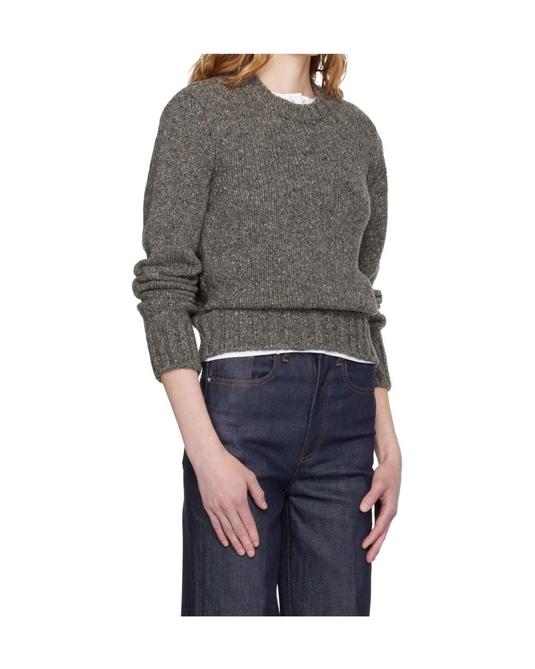 A.P.C. Gray Wool Cropped Crew Neck Sweater