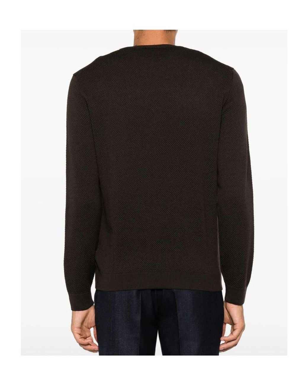 Zanone Black Honeycomb Knit Crewneck Sweater for men
