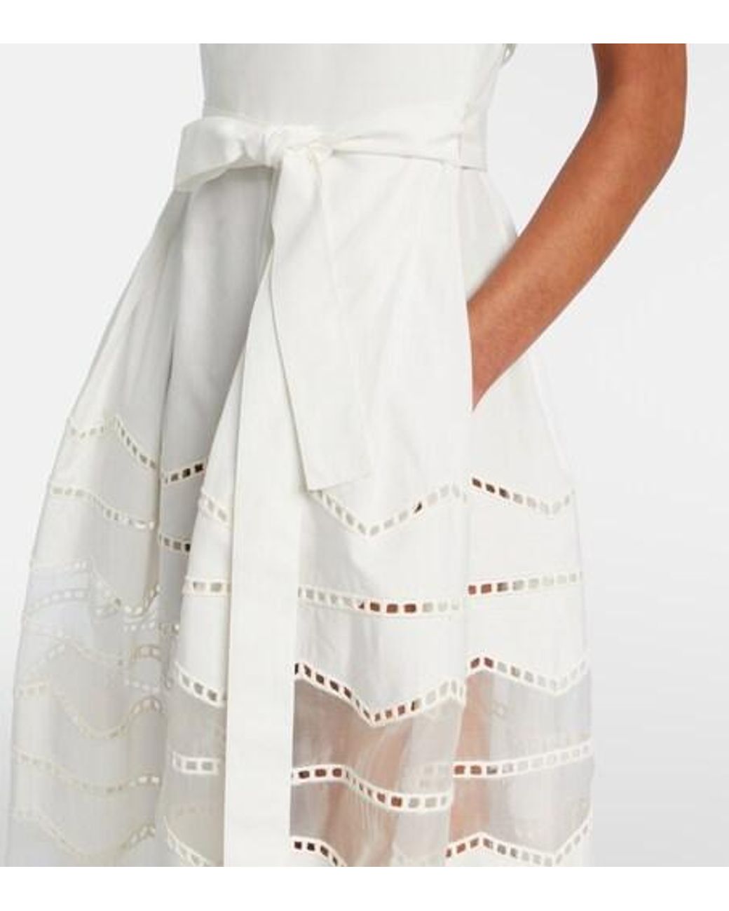 Elie Saab White Belted Organza-Trimmed Cotton Maxi Dress