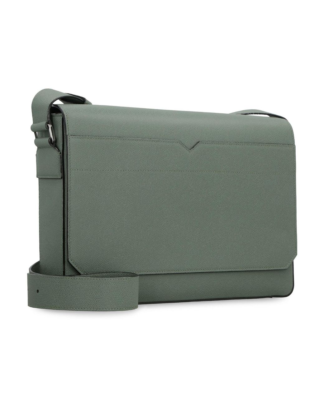 Valextra Green V-Line Foldover-Top Messenger Bag for men