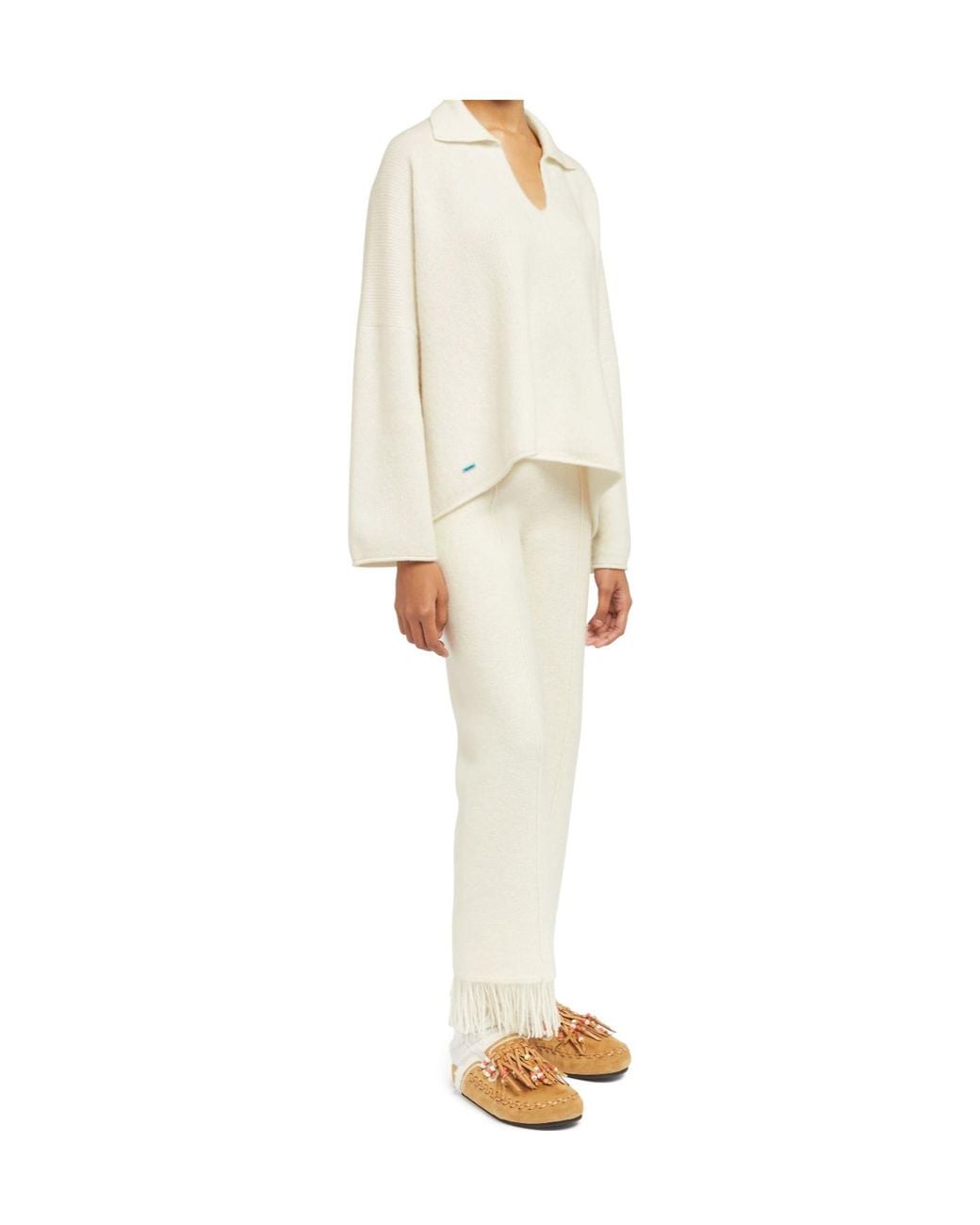 Alanui White Finest Polo-Collar Ribbed Sweater