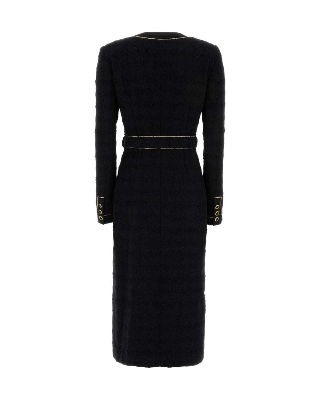 Alessandra Rich Black Belted Tweed Robe Coat