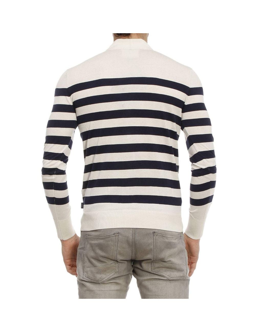 Armani Jeans White Striped Knitted Cardigan for men