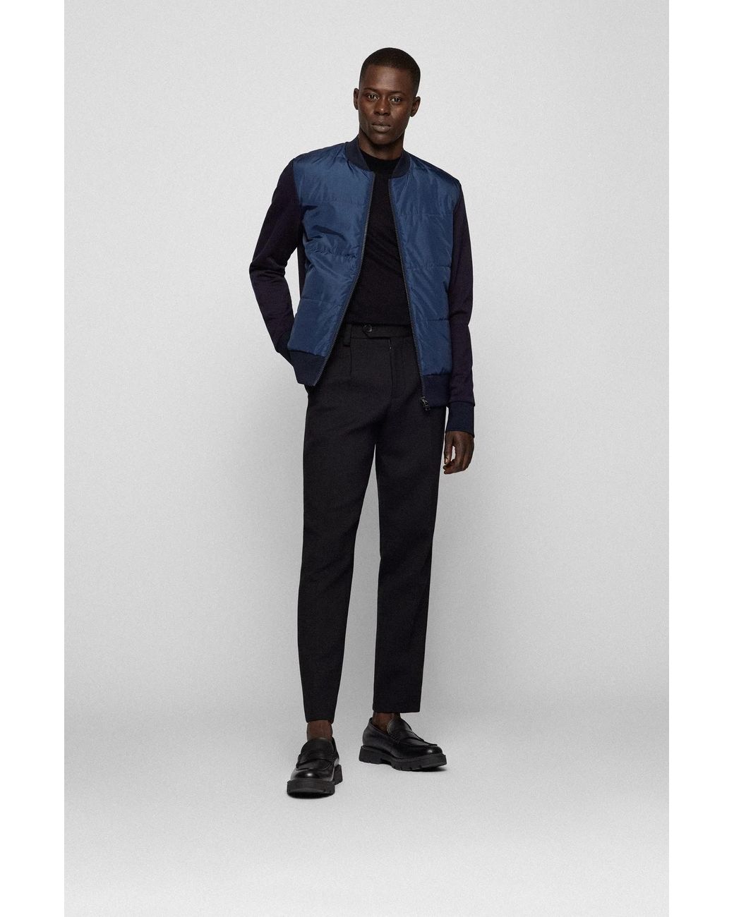 Boss Blue Padded-Panel Zipped Jacket for men