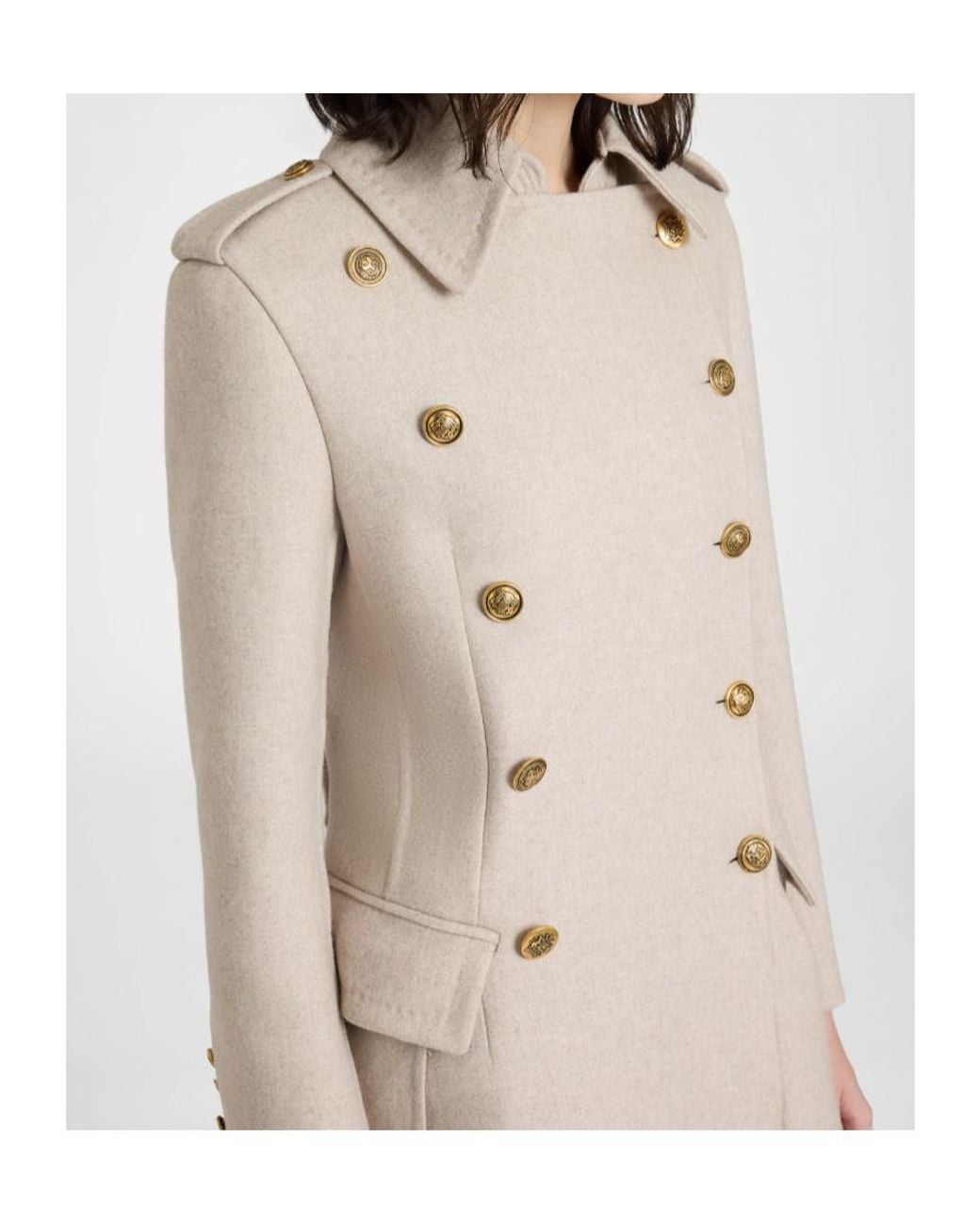 Ermanno Scervino Natural Oversized Double-Breasted Tailored Coat With Heraldic Buttons