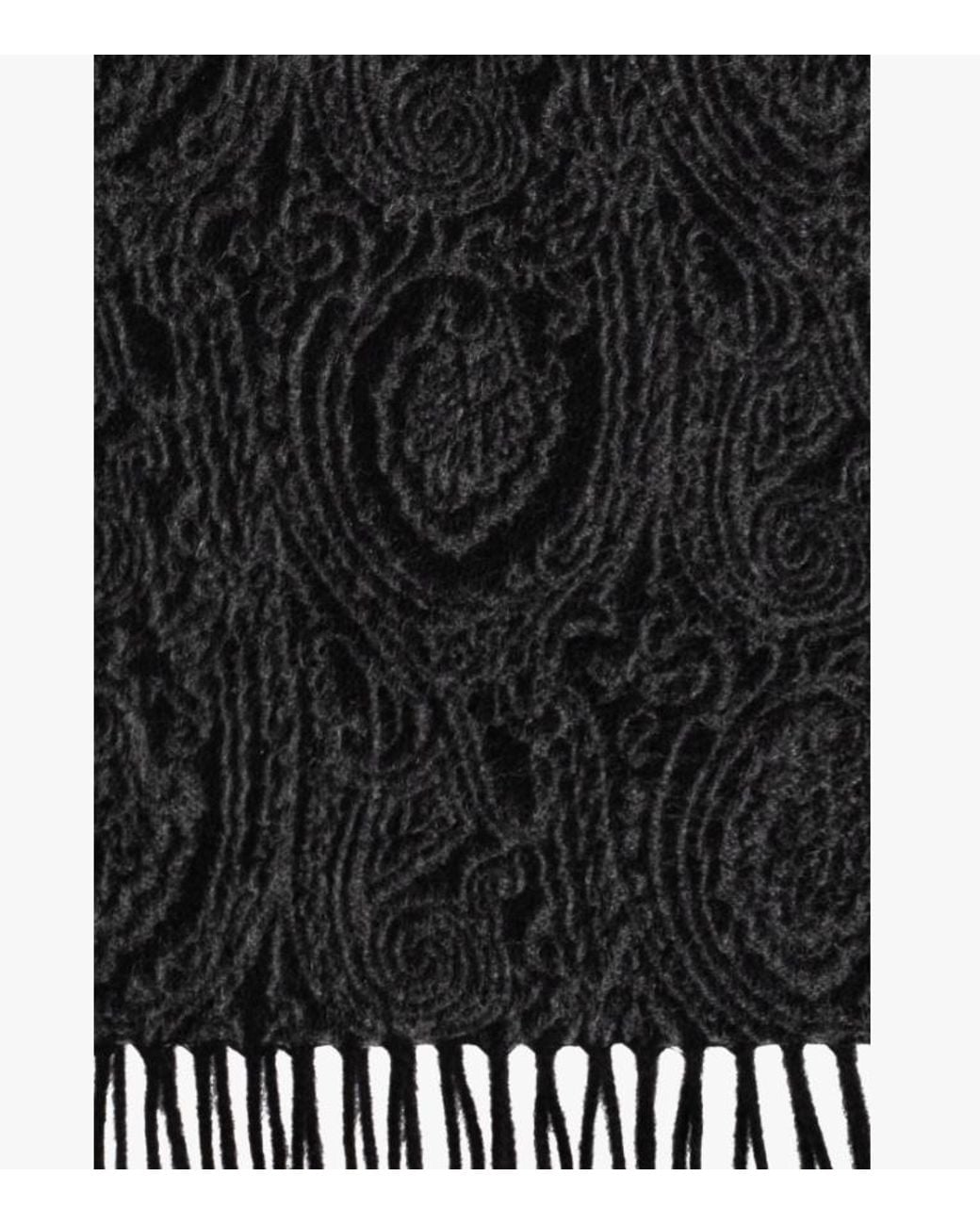 Etro Black Paisley Fringed Scarf for men