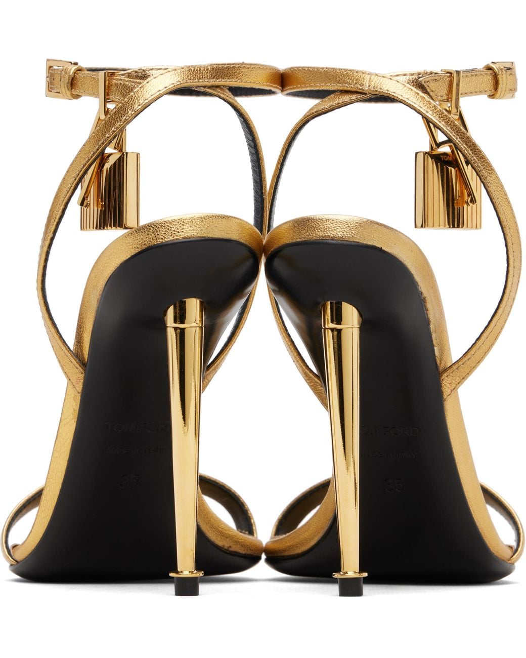 Tom Ford Metallic Laminated Padlock Pointy Sandals