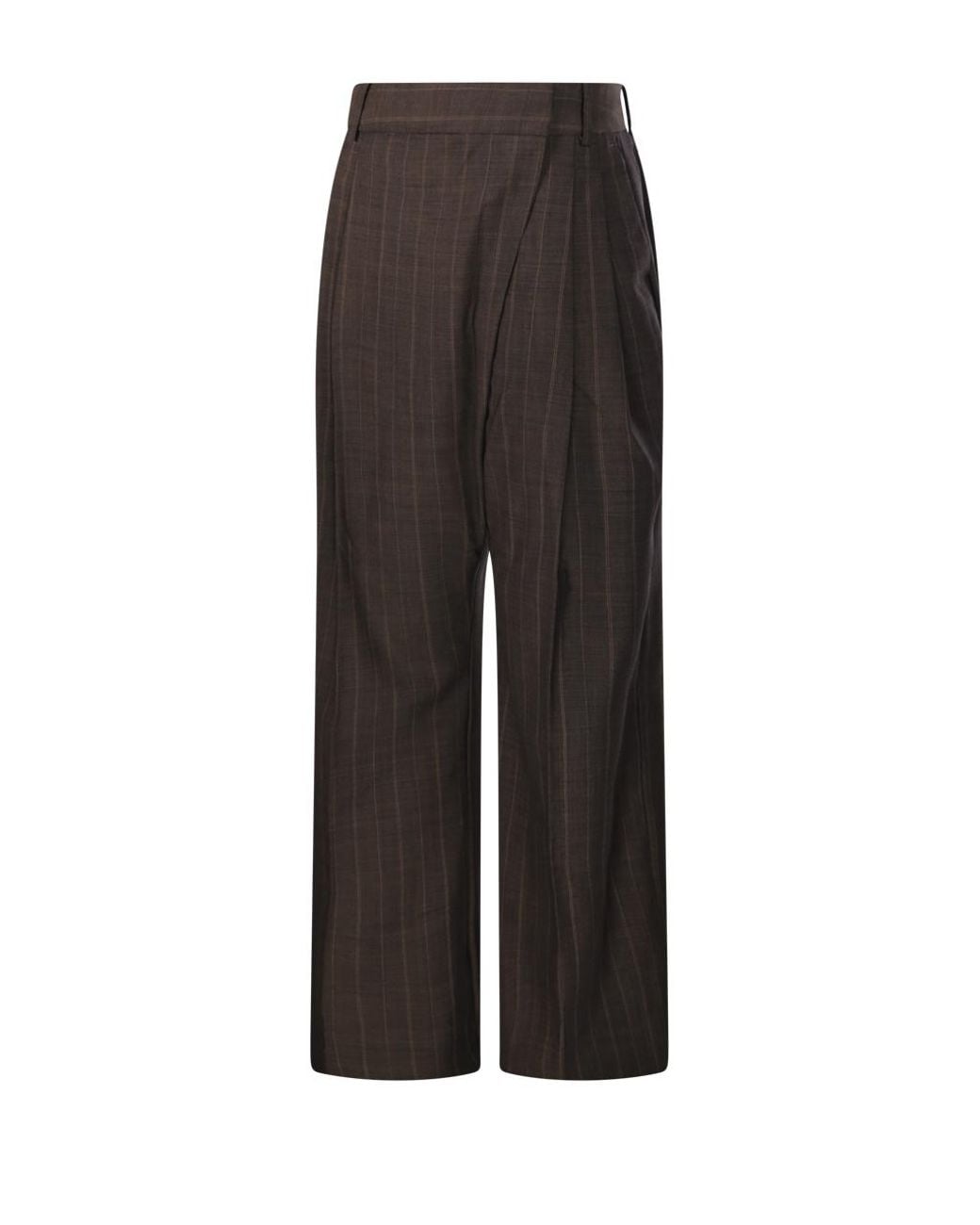 Ganni Brown Wrap Wide-Leg Striped Trousers